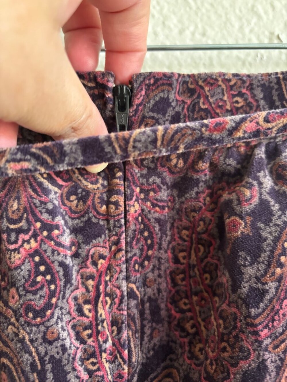 Vintage Povtec Paisley Velvet A Line Midi Skirt Purple Red Cotton Lightweight - Picture 6 of 14